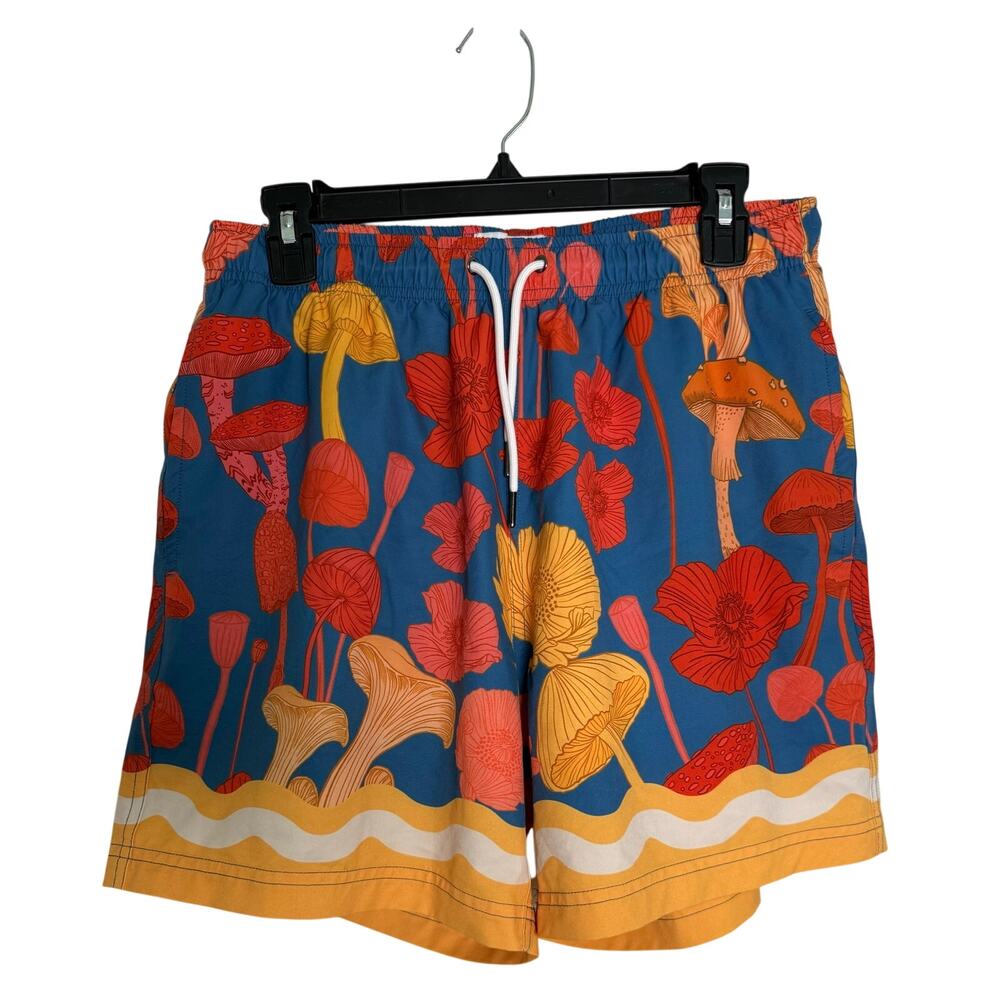 Mavrans Psychadelic Mushroom Pattern Swim Trunks Shorts LARGE Blue Orange Yellow